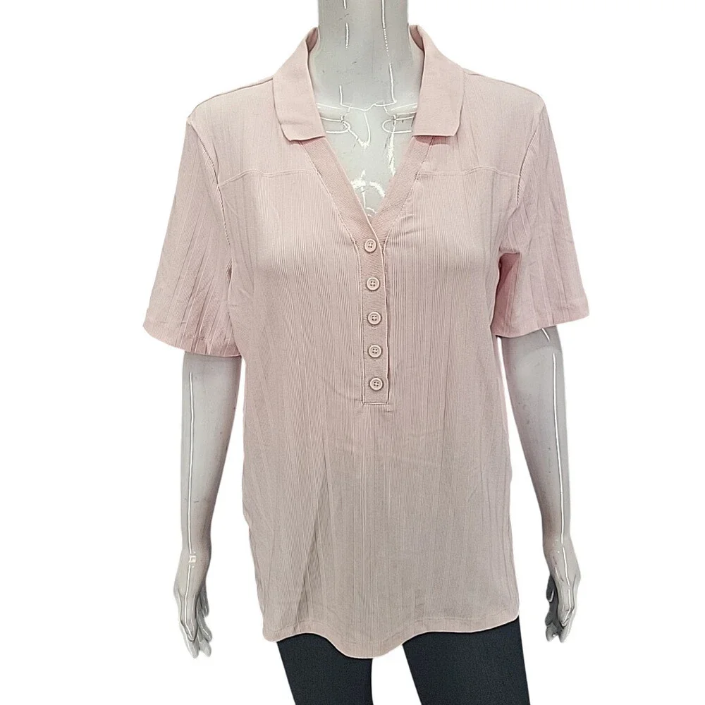Mondetta Womens Top XX-Large Size Pink Ribbed Polo Tee Shirt Short Sleeves